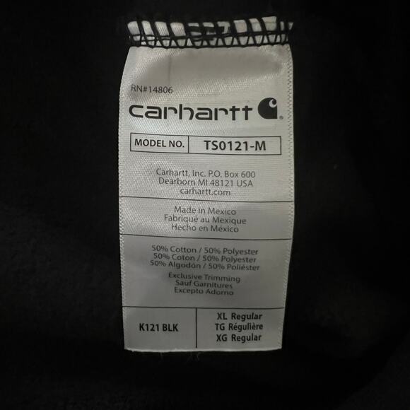 Carhartt K121 Black Loose Fit Fleece Midweight Pullover Sweatshirt Hoodie XL - Picture 6 of 7